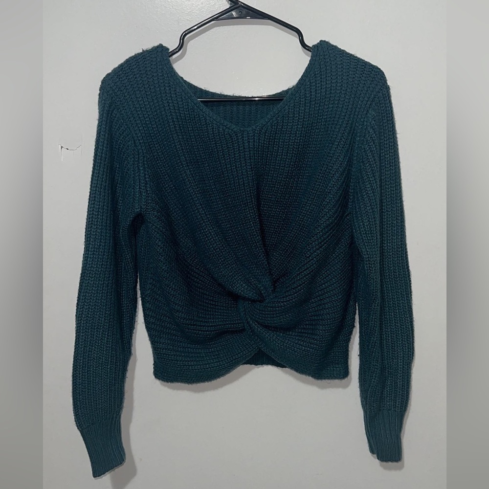 Soft Knit Forest Green Front Knot Sweater Size Medium